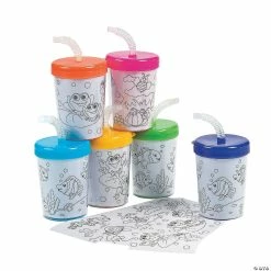 Deals 😀 Color Your Own Cups with Lids & Straws - 12 Pc. 💯