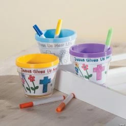 Buy 🔥 Color Your Own Jesus Gives Us New Life Flowerpots - 12 Pc. 🛒 -Spring Craft Shop color your own jesus gives us new life flowerpots 12 pc 48 5026 a03